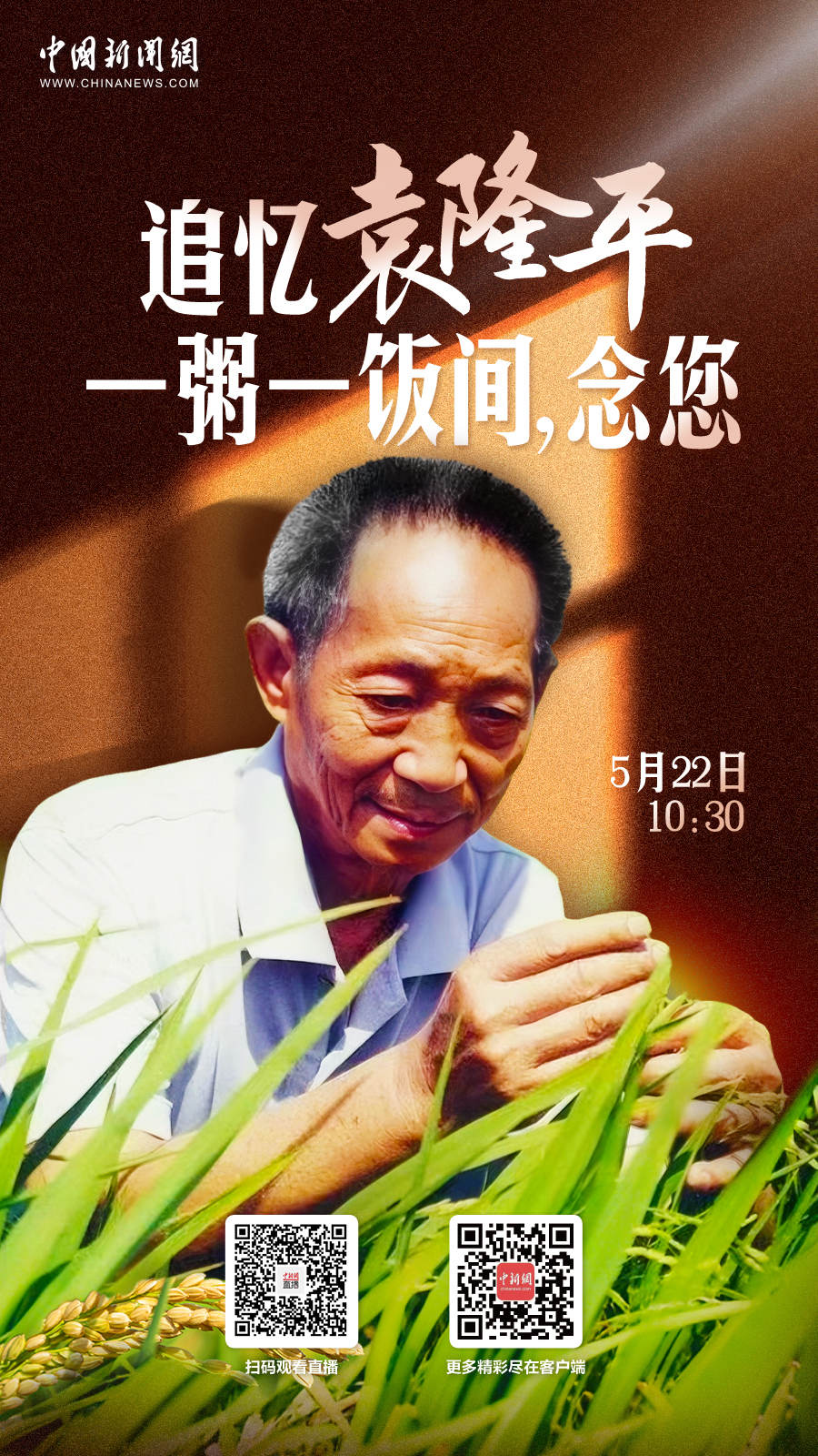 直播海报：追忆袁隆平，一粥一饭间，念您