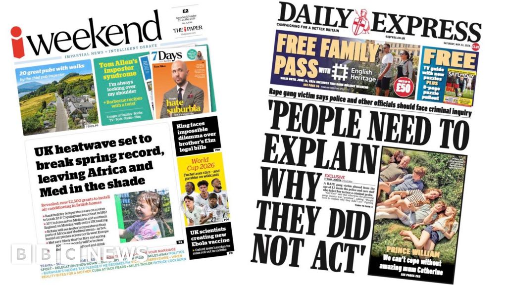 'Heat leaves Africa and Med in shade' and 'Can't cope without Catherine'