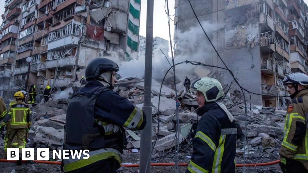 Watch: BBC at Kyiv block of flats hit by Russian drone strike