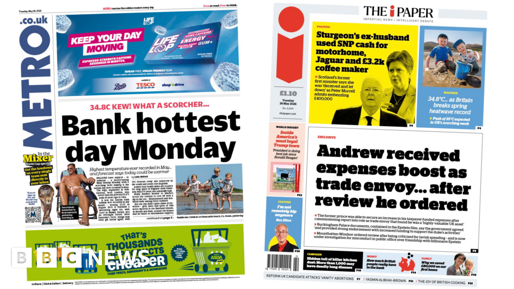 The Papers:  'Bank hottest day Monday' and 'Sturgeon's ex-husband used SNP cash'