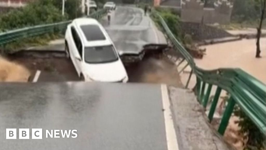 Watch: Bridge collapses and car swept away in China river