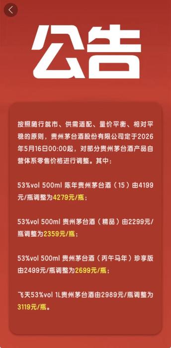 茅台宣布今日起部分产品涨价